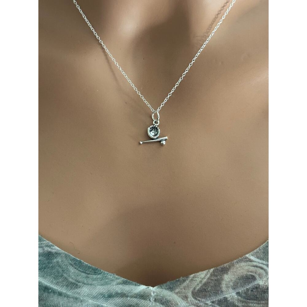 Sterling Silver Small Glove Bat Ball Necklace, Silver Bat Ball Glove Necklace